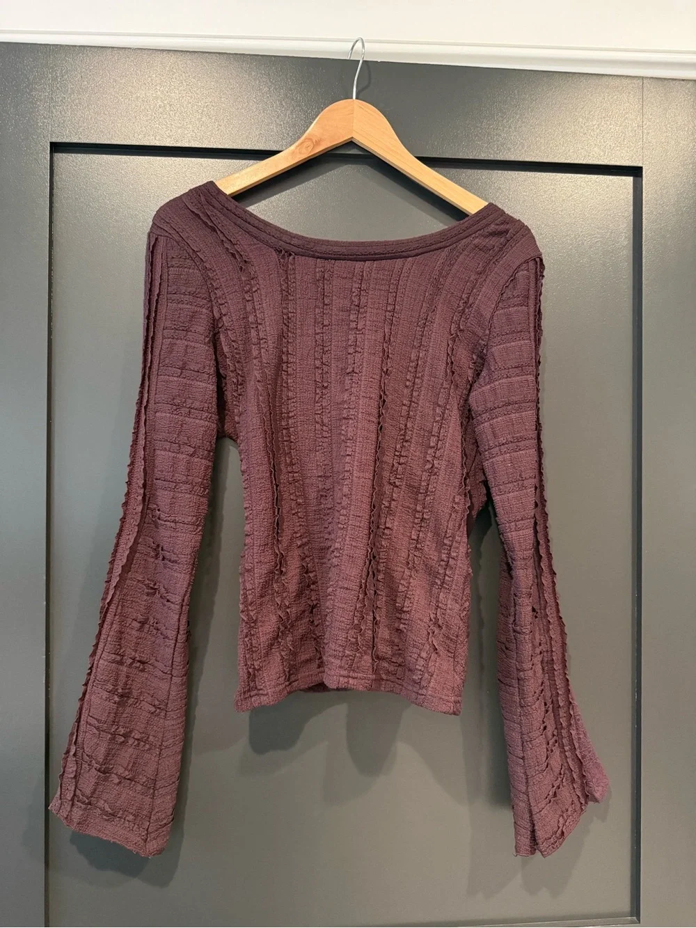 Free People Mauve Textured Bell Sleeve Top